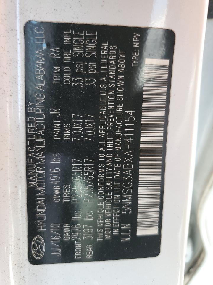 2010 Hyundai Santa Fe Gls VIN: 5NMSG3ABXAH411154 Lot: 56784605