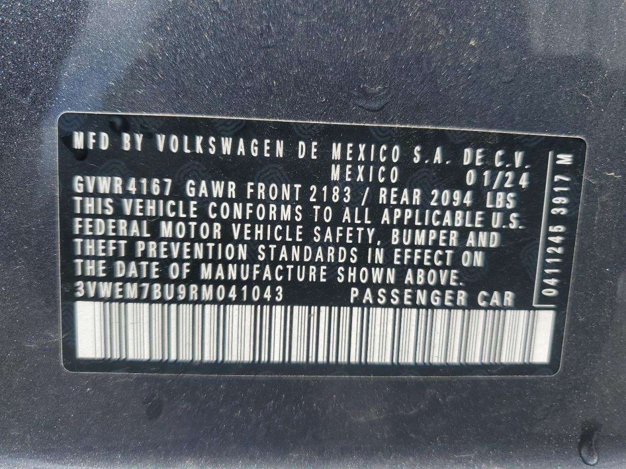 2024 Volkswagen Jetta Se VIN: 3VWEM7BU9RM041043 Lot: 55851745