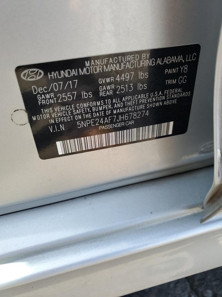 2018 Hyundai Sonata Se VIN: 5NPE24AF7JH678274 Lot: 59170265