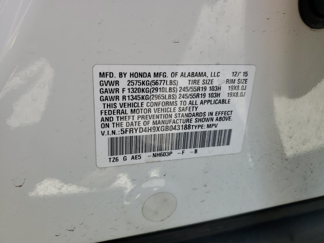2016 Acura Mdx Advance VIN: 5FRYD4H9XGB043188 Lot: 56800545