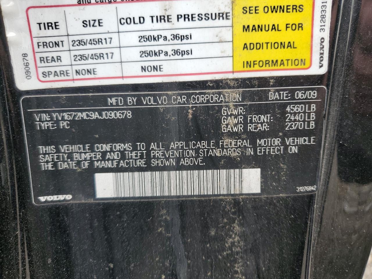 2010 Volvo C70 T5 VIN: YV1672MC9AJ090678 Lot: 58941545