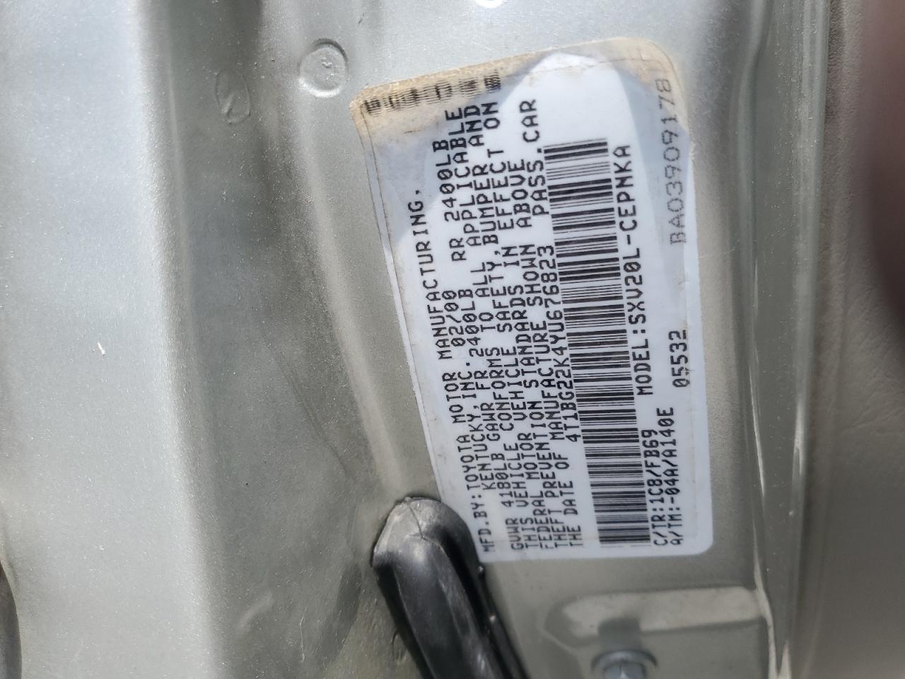 2000 Toyota Camry Ce VIN: 4T1BG22K4YU676823 Lot: 56666515