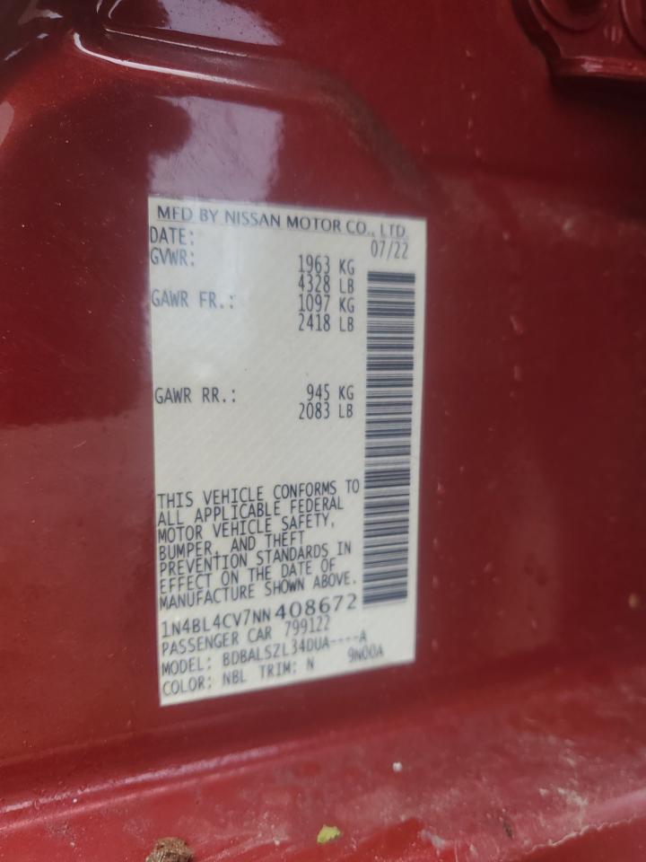 2022 Nissan Altima Sr VIN: 1N4BL4CV7NN408672 Lot: 56184745