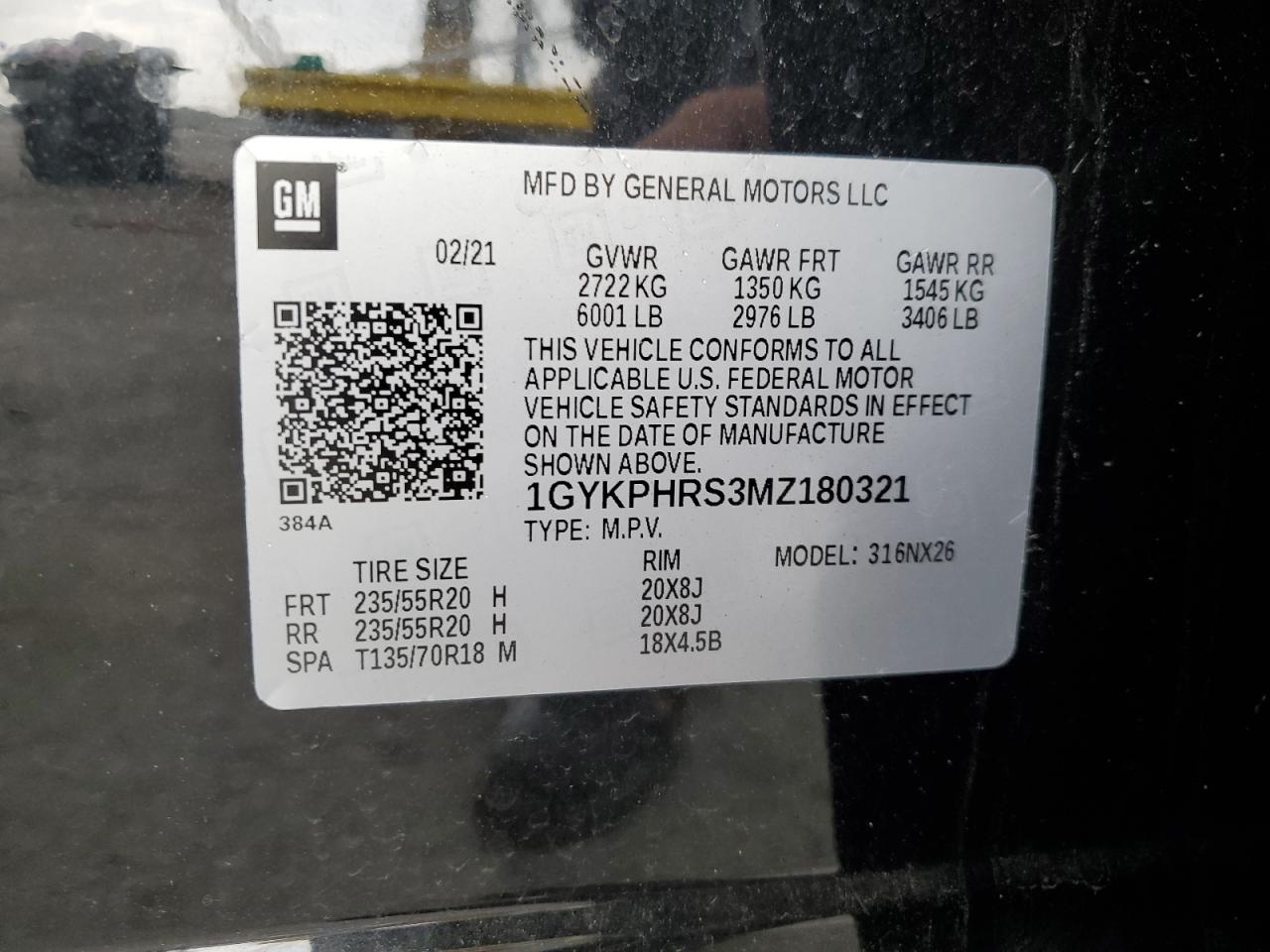 2021 Cadillac Xt6 Sport VIN: 1GYKPHRS3MZ180321 Lot: 59268535