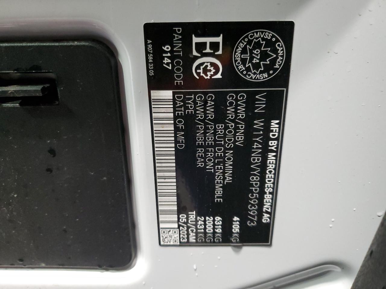 2023 Mercedes-Benz Sprinter 2500 VIN: W1Y4NBVY8PP593973 Lot: 57135125