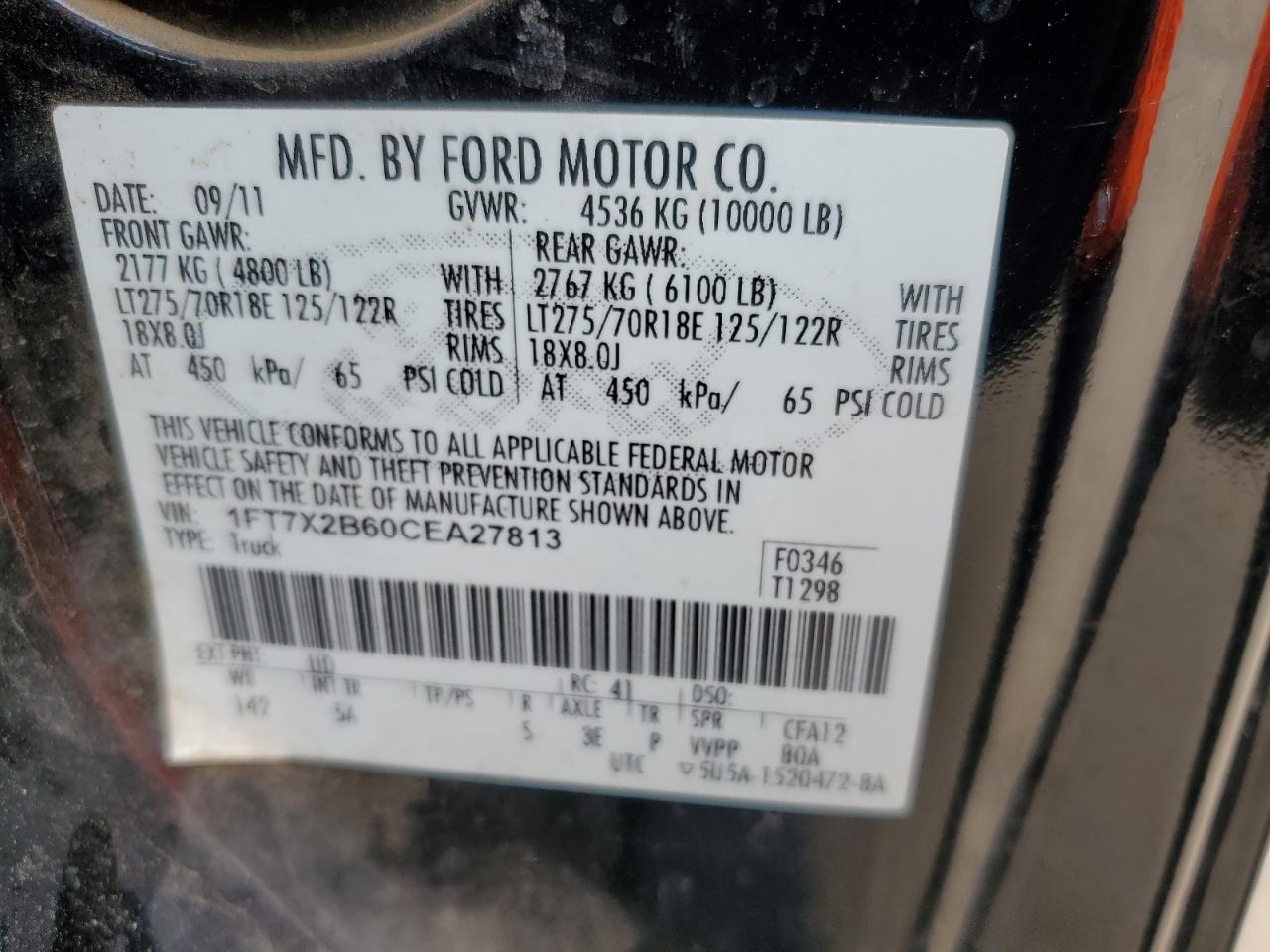2012 Ford F250 Super Duty VIN: 1FT7X2B60CEA27813 Lot: 56572075