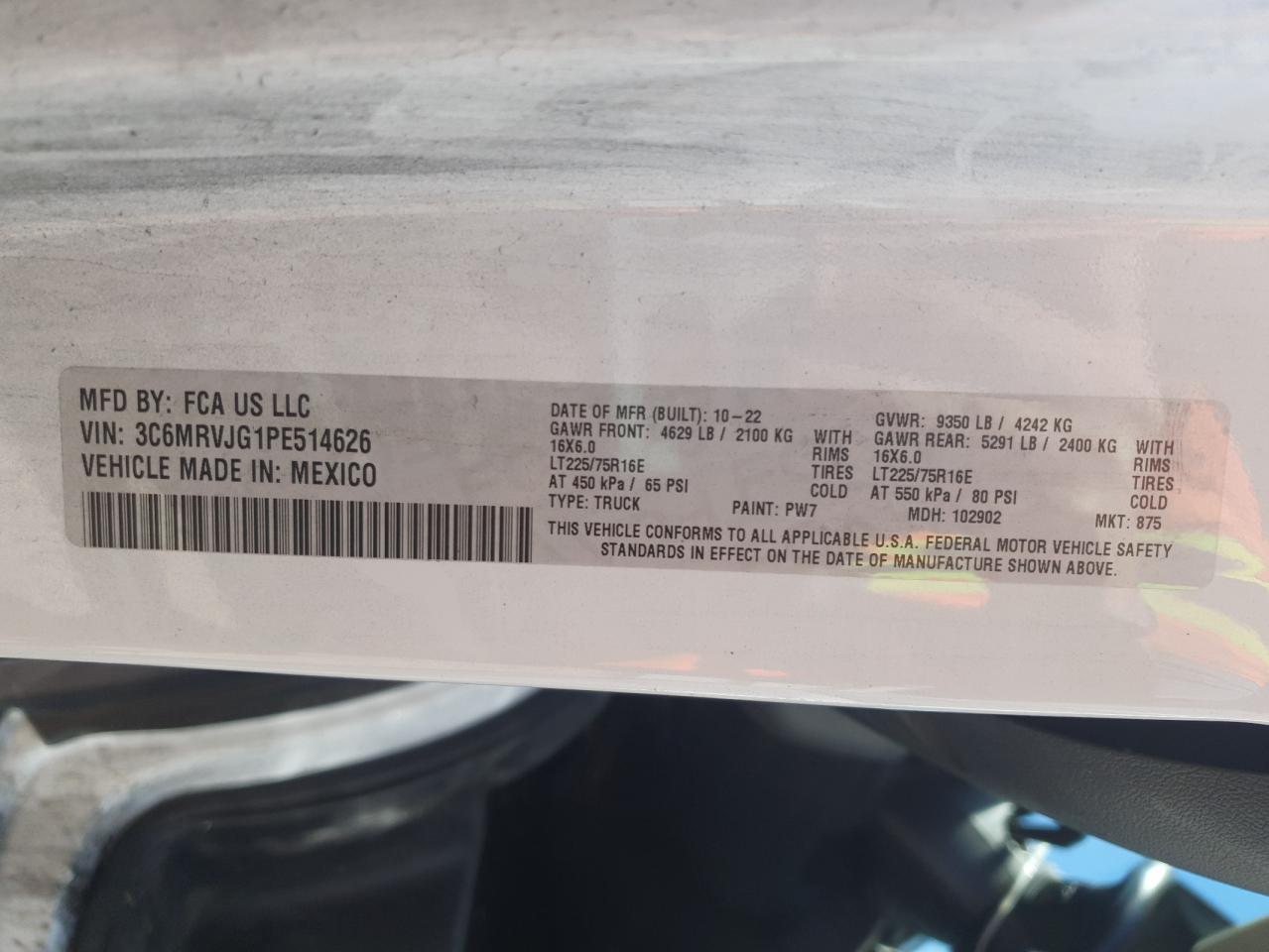 2023 Ram Promaster 3500 3500 High VIN: 3C6MRVJG3PE514630 Lot: 56203745