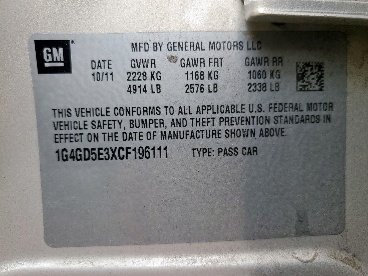 2012 Buick Lacrosse Premium VIN: 1G4GD5E3XCF196111 Lot: 57384095
