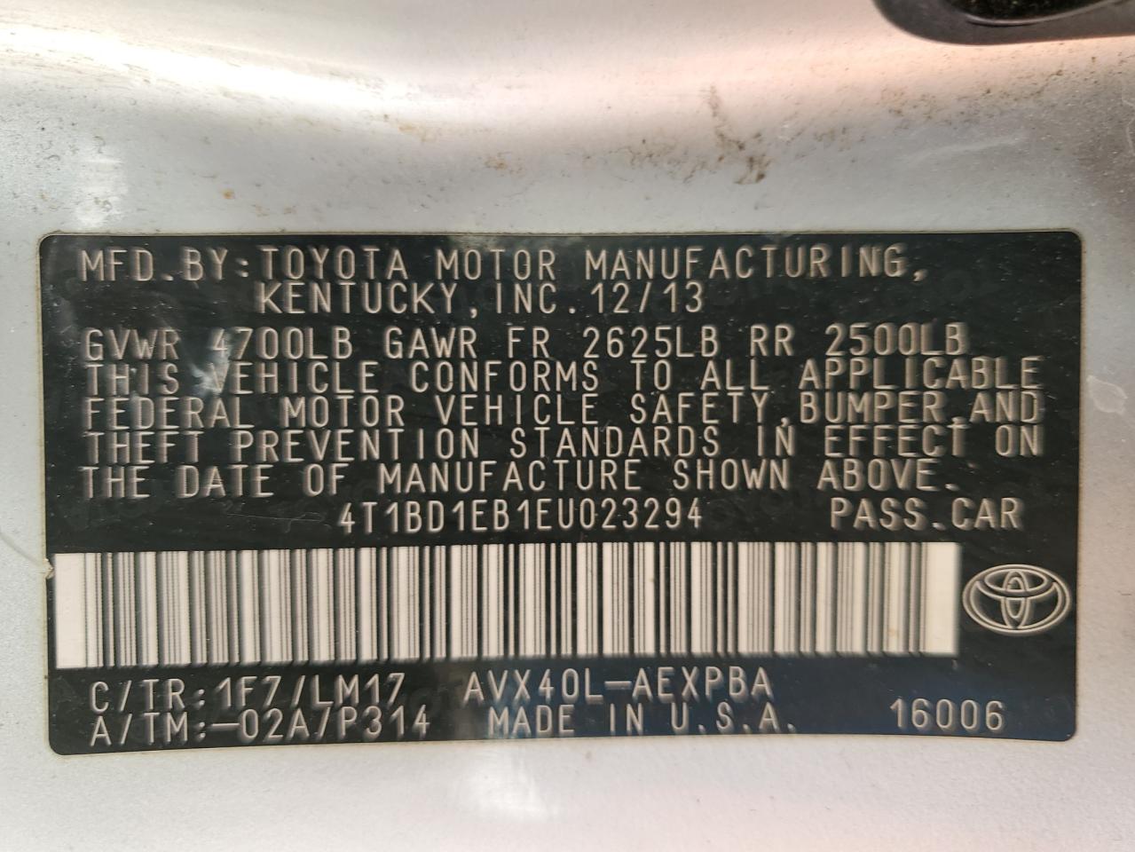 2014 Toyota Avalon Hybrid VIN: 4T1BD1EB1EU023294 Lot: 56322375