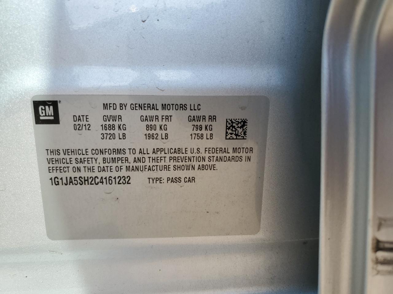 2012 Chevrolet Sonic Ls VIN: 1G1JA5SH2C4161232 Lot: 56131675
