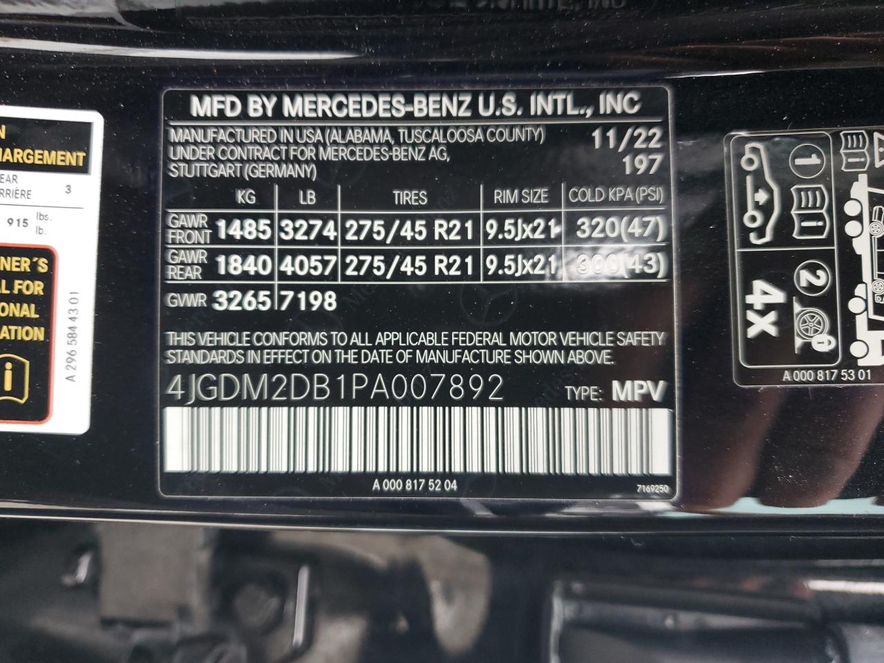 2023 Mercedes-Benz Eqs Suv 450+ VIN: 4JGDM2DB1PA007892 Lot: 57506705