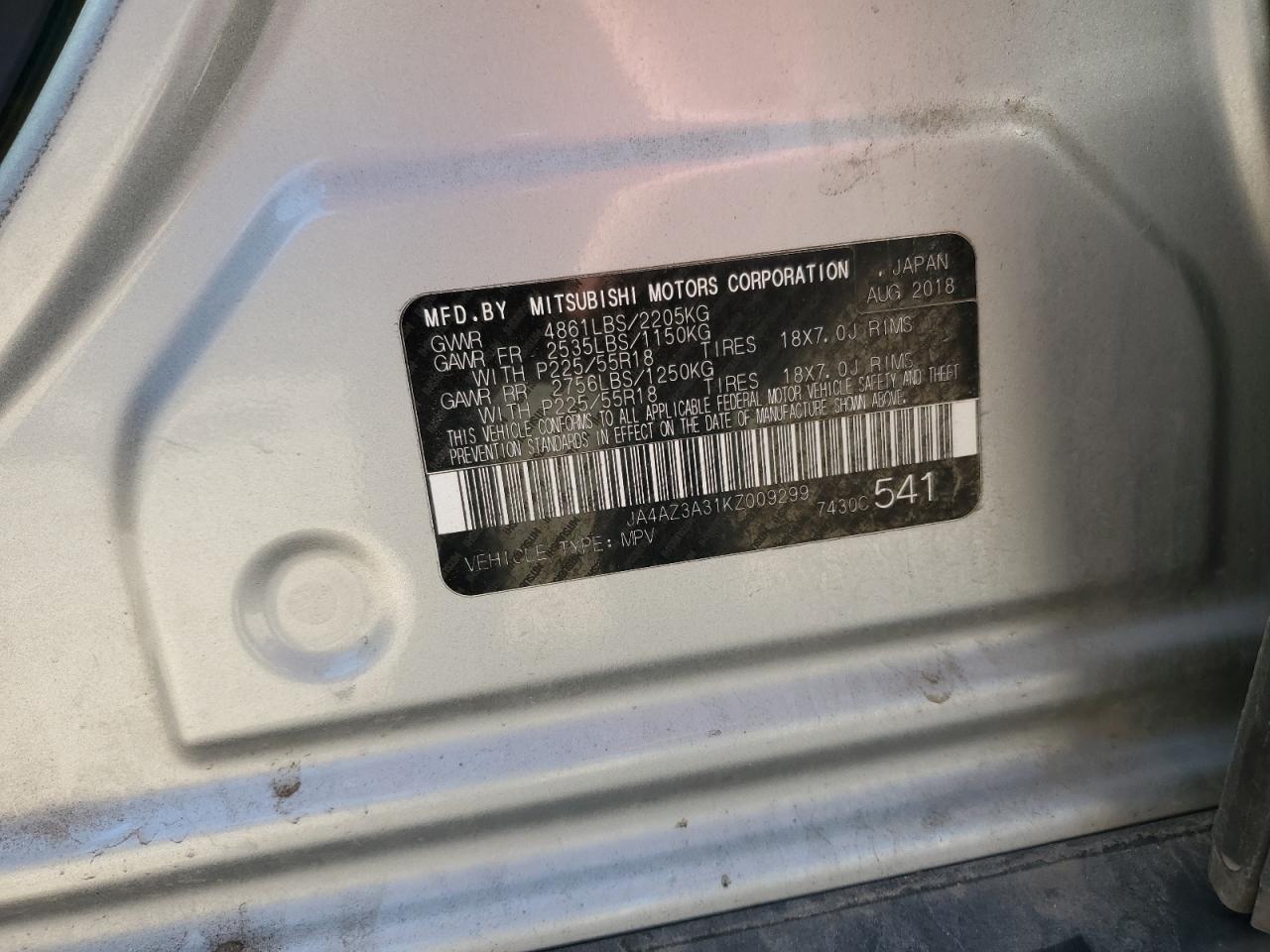2019 Mitsubishi Outlander Se VIN: JA4AZ3A31KZ009299 Lot: 57074115