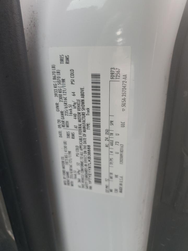 2020 Ford Transit T-150 VIN: 1FTYE1Y87LKB38888 Lot: 55735575