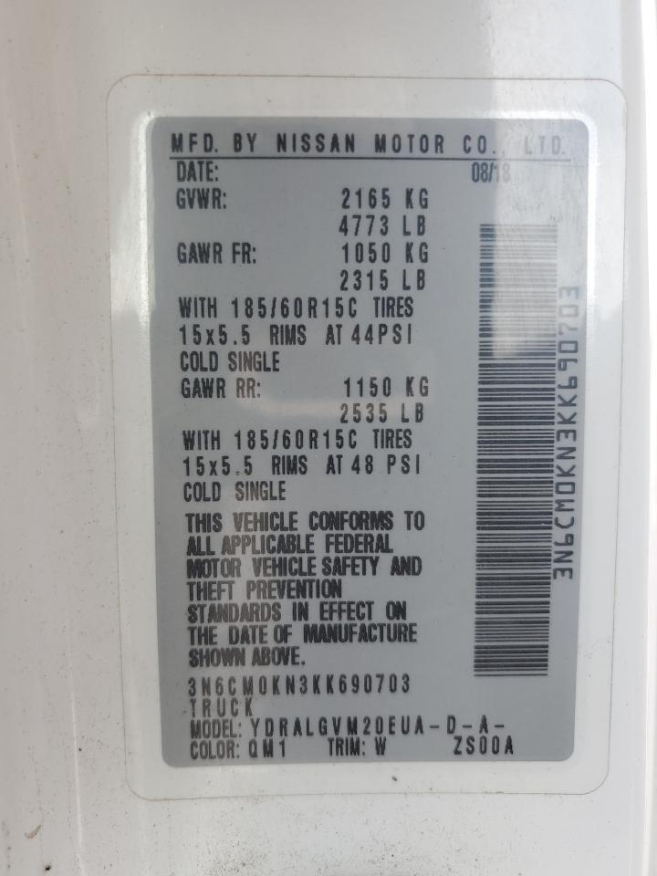2019 Nissan Nv200 2.5S VIN: 3N6CM0KN3KK690703 Lot: 56587435
