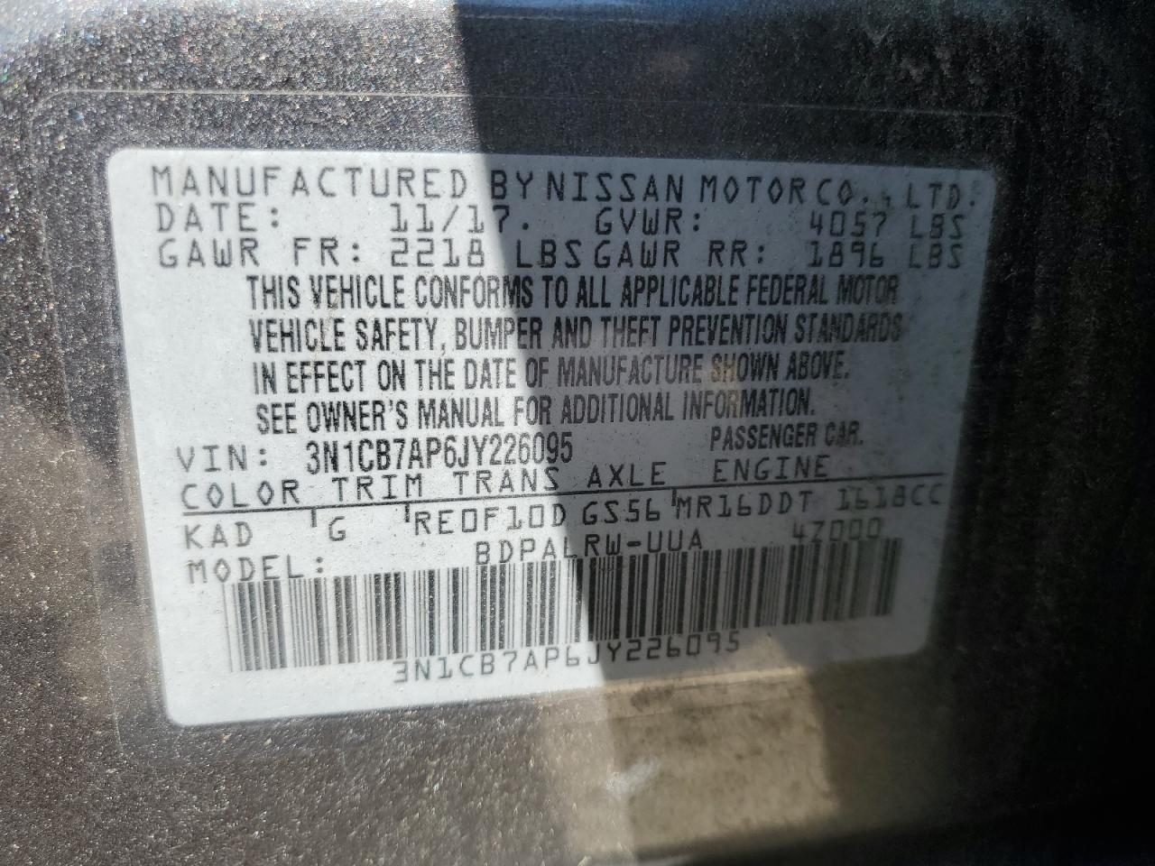 3N1CB7AP6JY226095 NISSAN SENTRA 2018