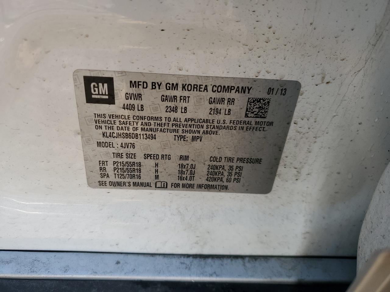 2013 Buick Encore Premium VIN: KL4CJHSB6DB113494 Lot: 55867805