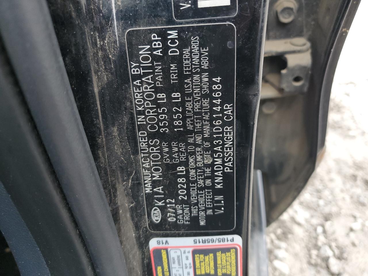 2013 Kia Rio Lx VIN: KNADM5A31D6144684 Lot: 58731495