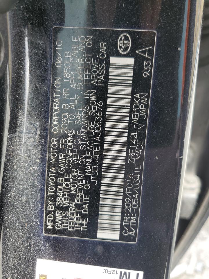 2010 Toyota Corolla Base VIN: JTDBU4EE1AJ063676 Lot: 55438515