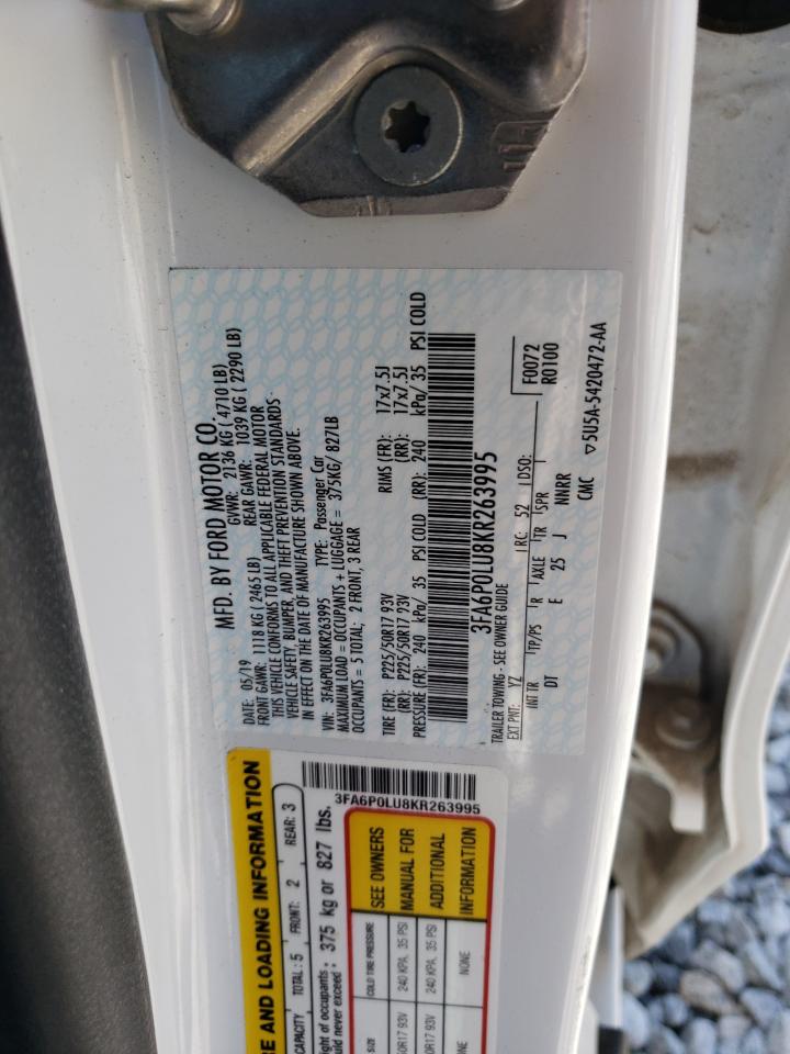 2019 Ford Fusion Se VIN: 3FA6P0LU8KR263995 Lot: 54039595