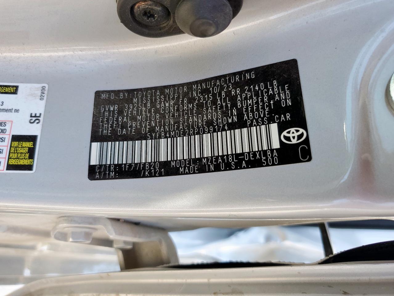 5yfb4mde2rp099174 5YFB4MDE2RP099174 2024 Toyota Corolla Le