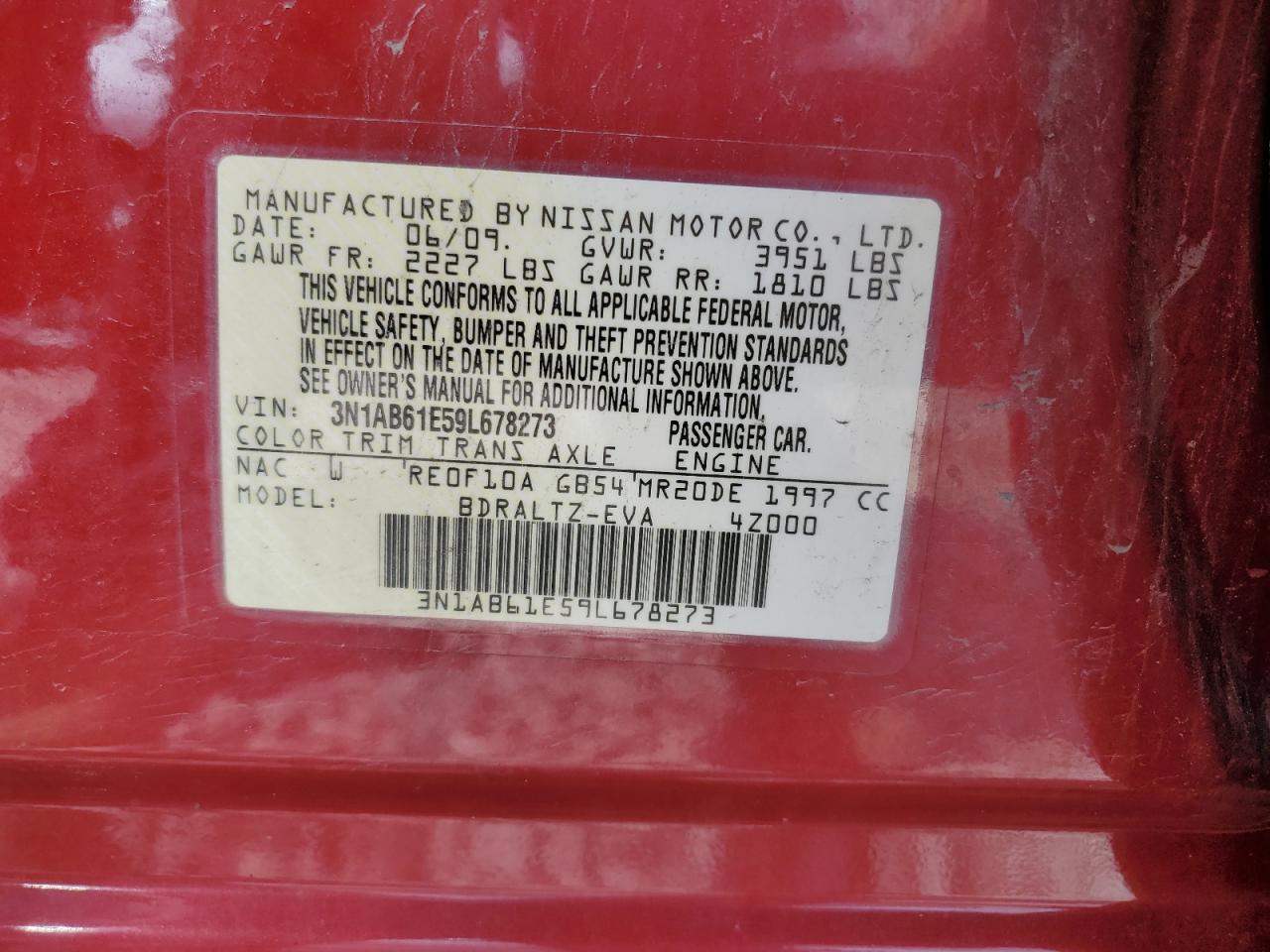 2009 Nissan Sentra 2.0 VIN: 3N1AB61E59L678273 Lot: 57097765