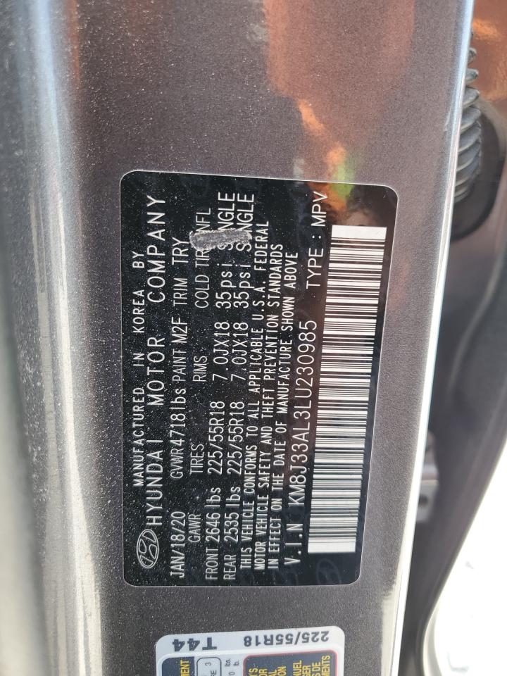 2020 Hyundai Tucson Limited VIN: KM8J33AL3LU230985 Lot: 55344355