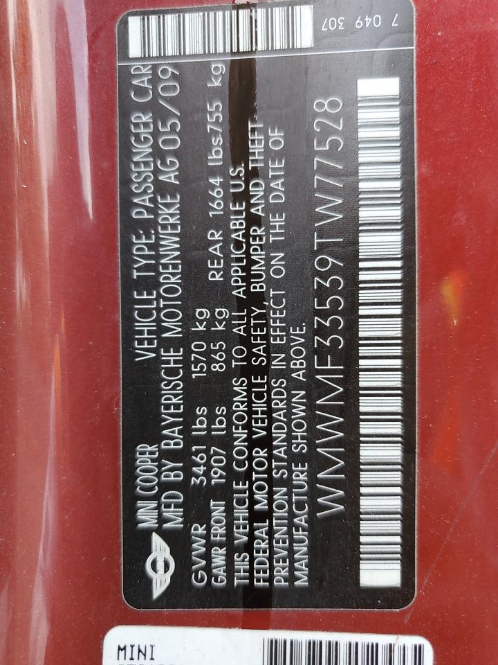 2009 Mini Cooper VIN: WMWMF33539TW77528 Lot: 56799755