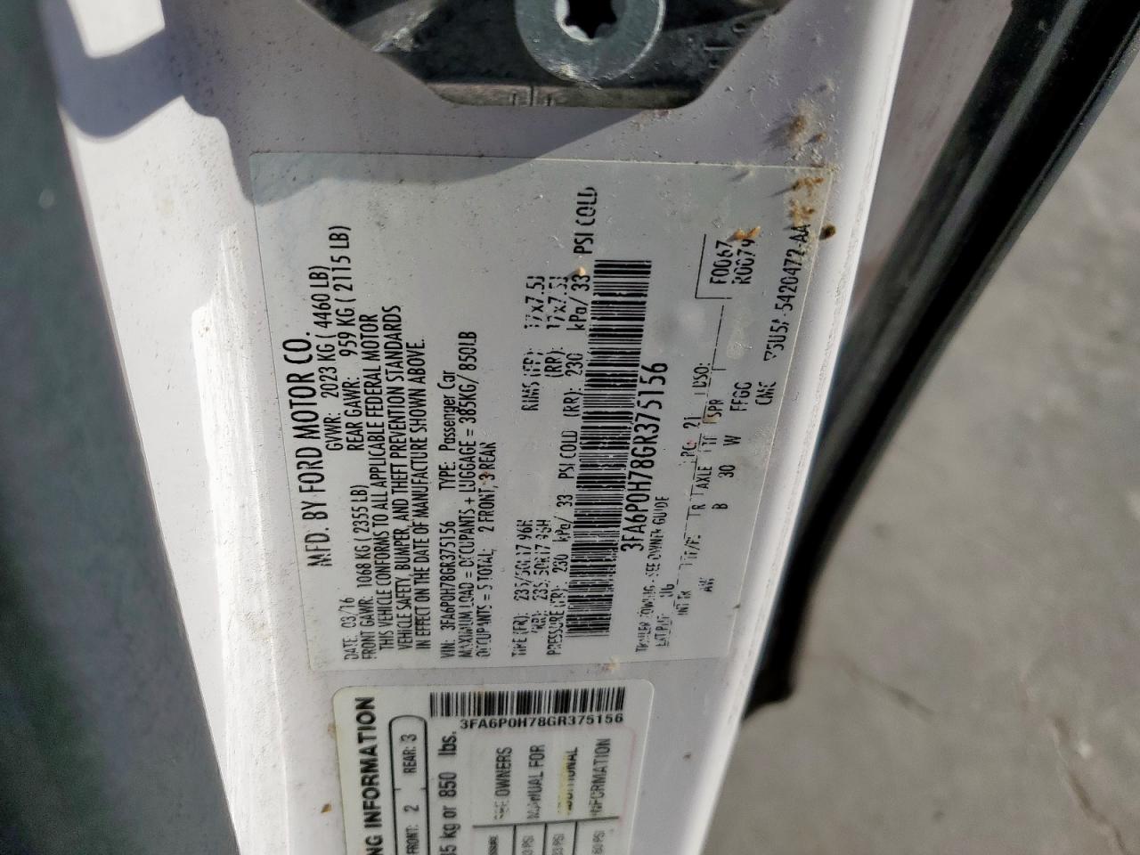 2016 Ford Fusion Se VIN: 3FA6P0H78GR375156 Lot: 56292265