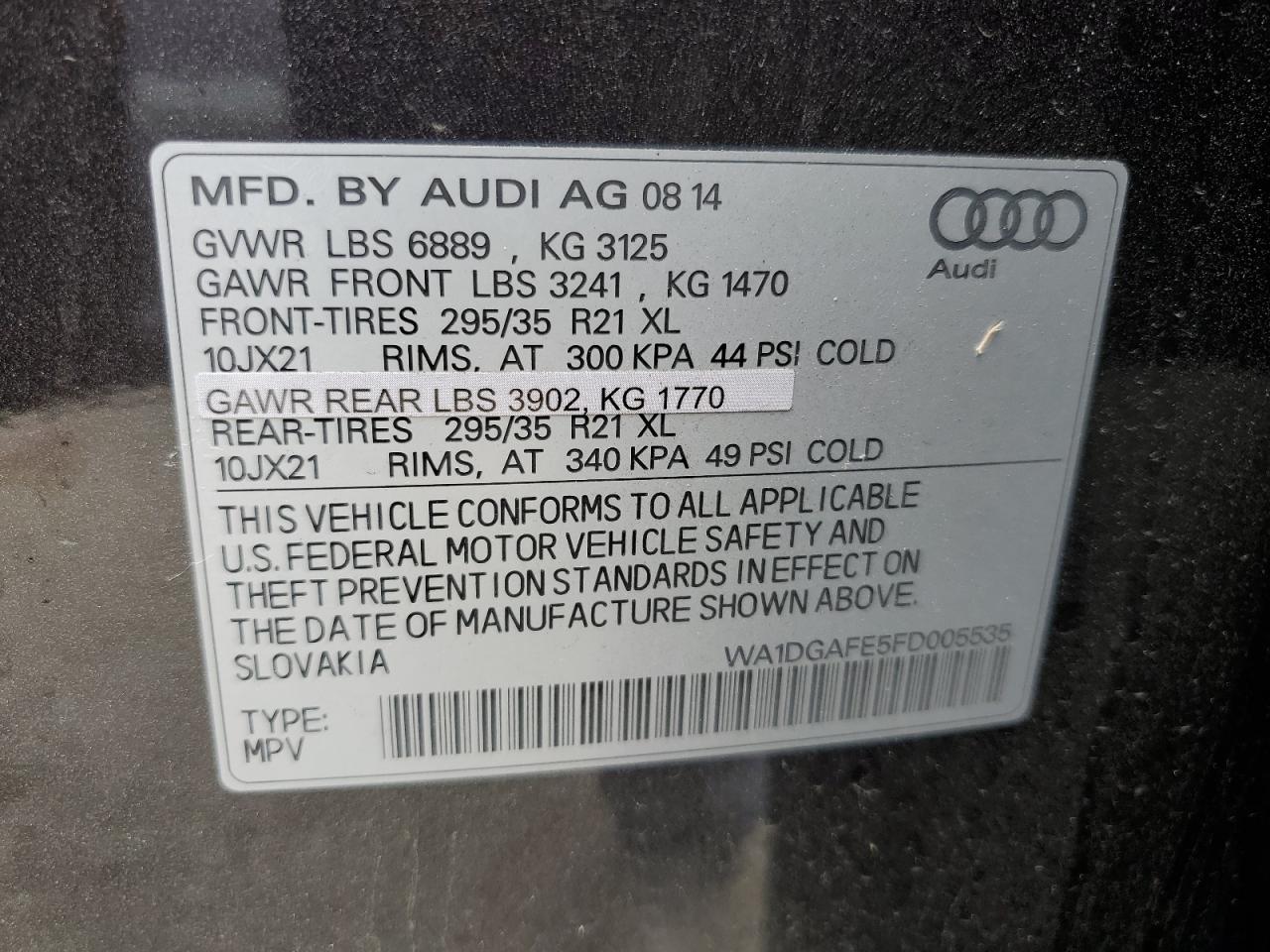 2015 Audi Q7 Prestige VIN: WA1DGAFE5FD005535 Lot: 56905465