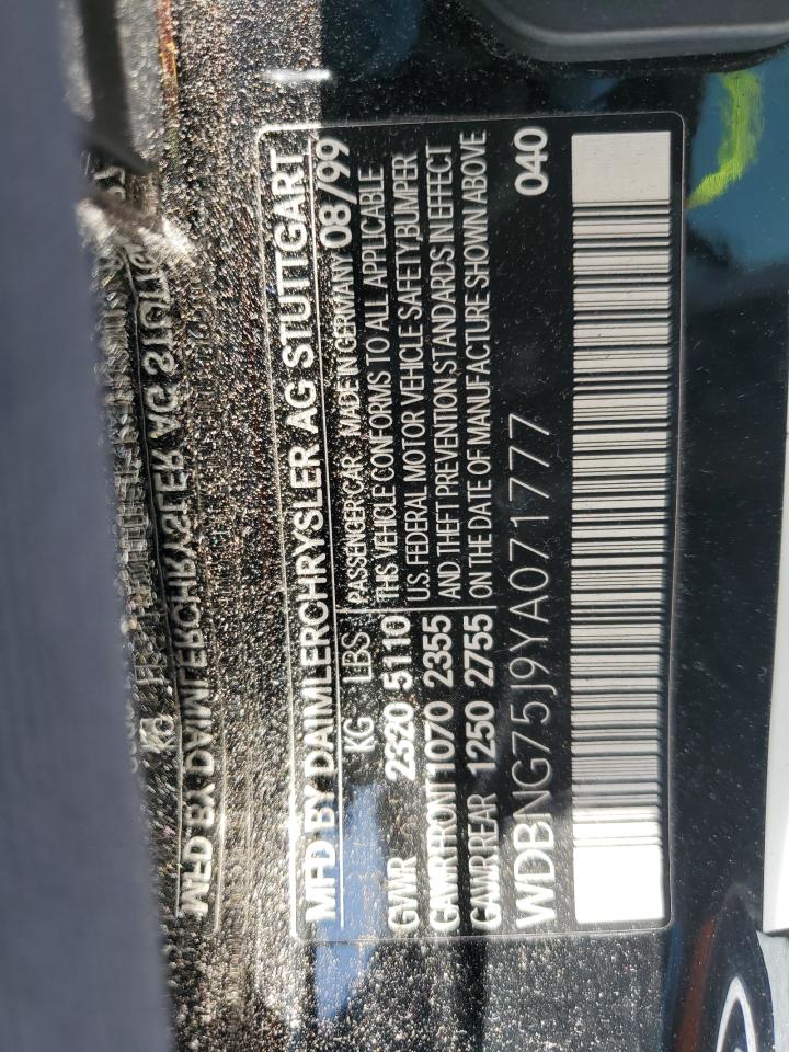 2000 Mercedes-Benz S 500 VIN: WDBNG75J9YA071777 Lot: 57328865