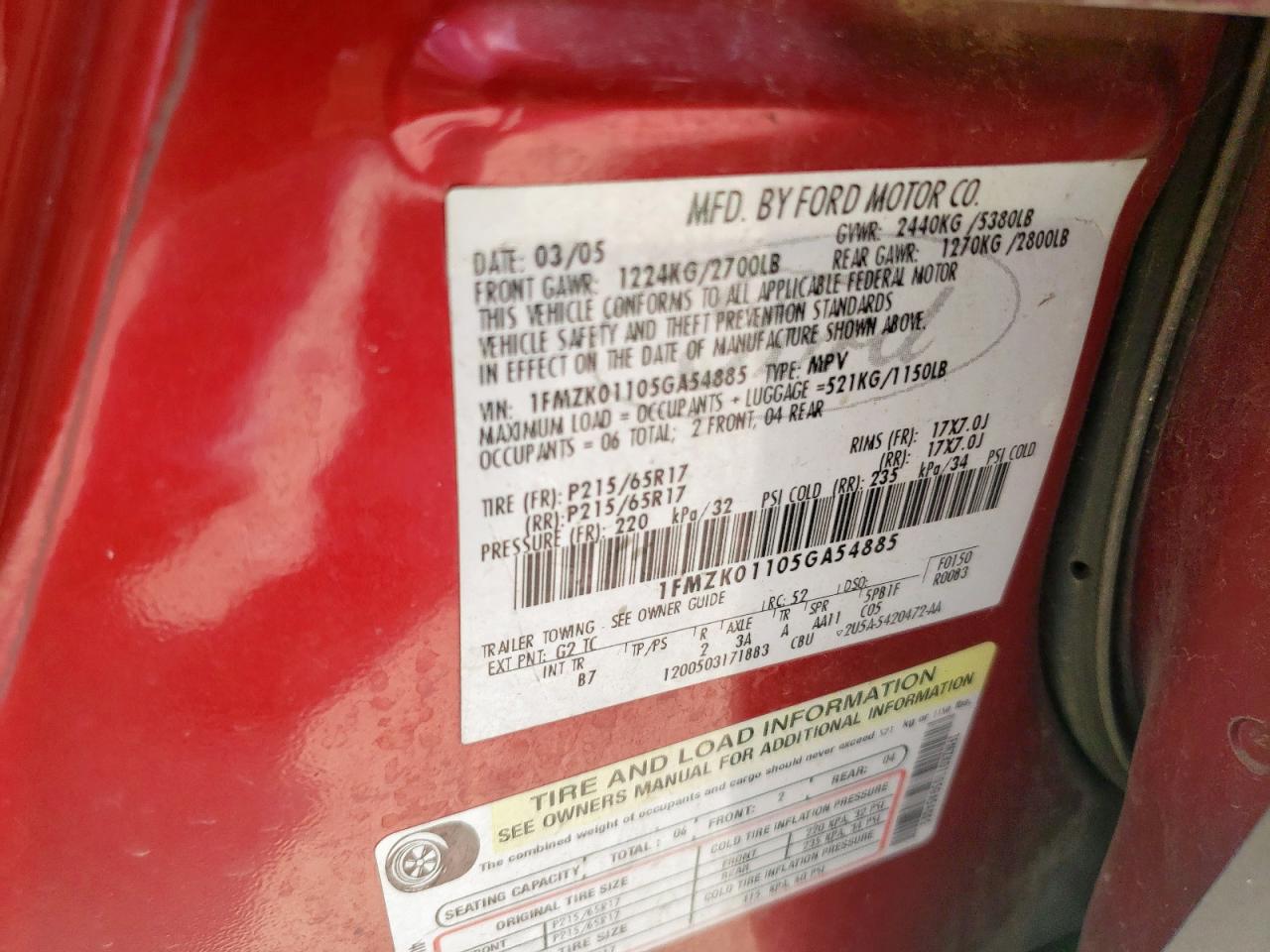 2005 Ford Freestyle Se VIN: 1FMZK01105GA54885 Lot: 58414145
