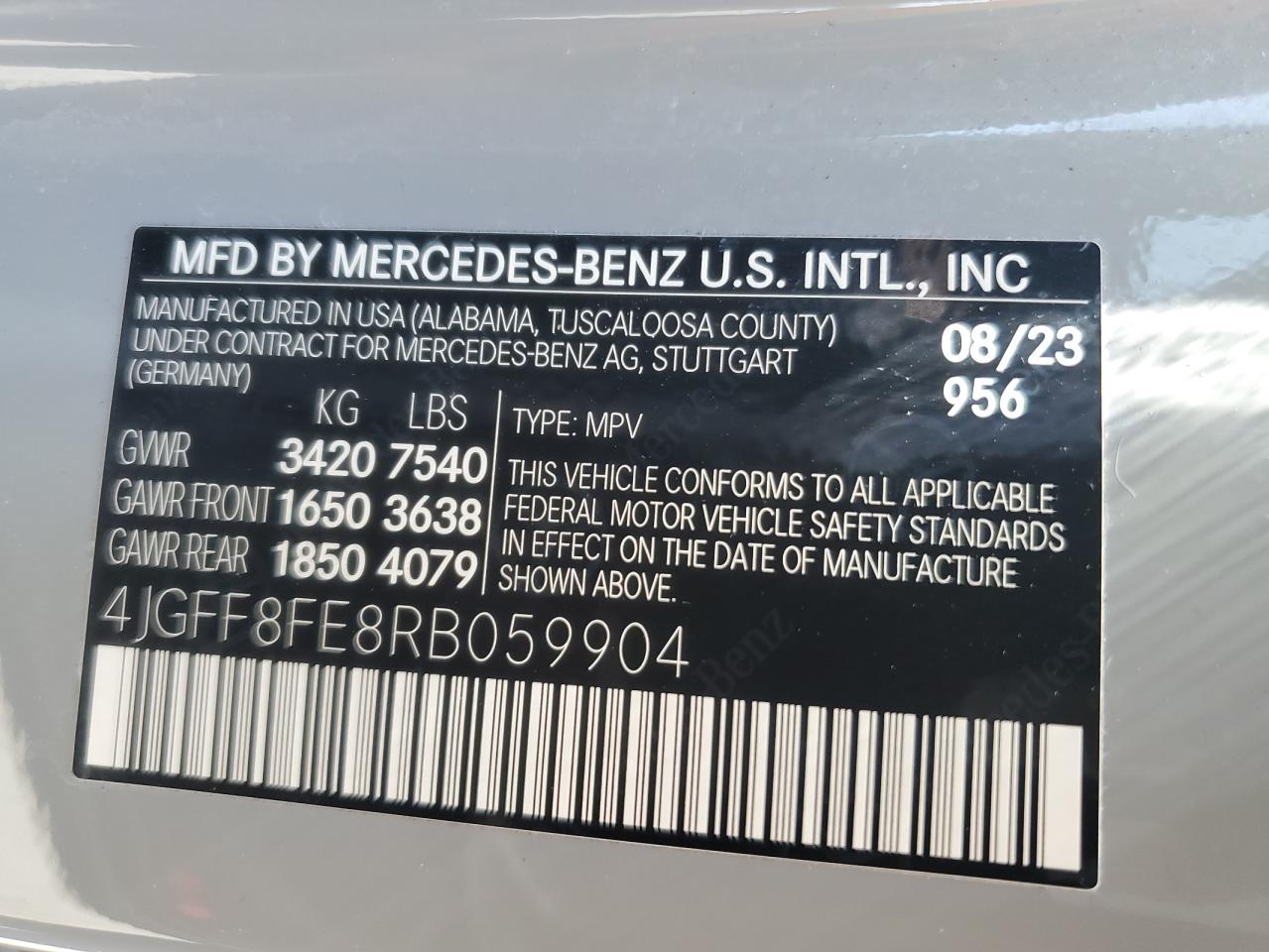 2024 Mercedes-Benz Gls 580 4Matic VIN: 4JGFF8FE8RB059904 Lot: 55056385