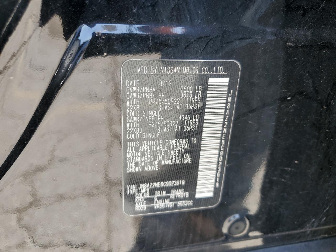 2012 Infiniti Qx56 VIN: JN8AZ2NE6C9023619 Lot: 56348805