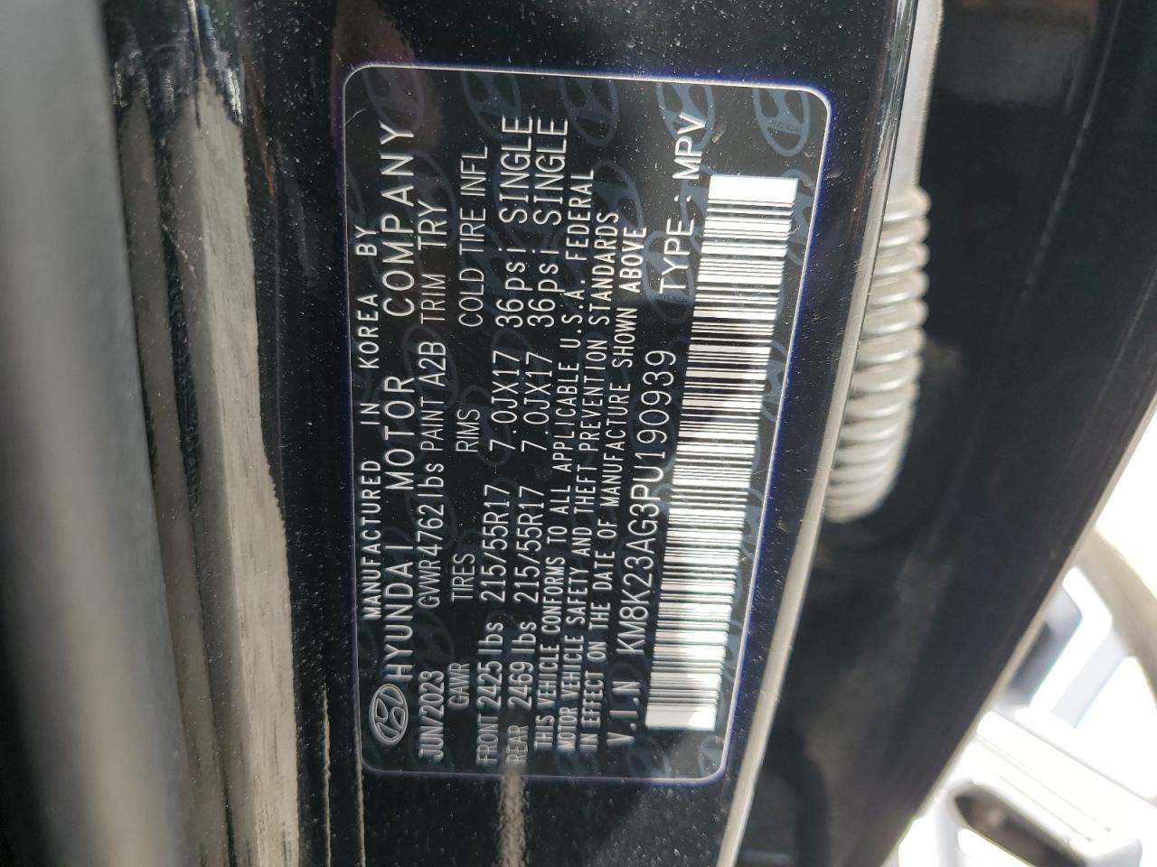 2023 Hyundai Kona Se VIN: KM8K23AG3PU190939 Lot: 57076155