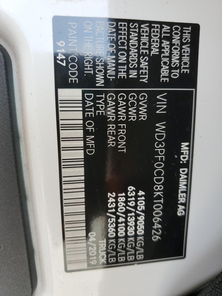2019 Mercedes-Benz Sprinter 2500/3500 VIN: WD3PF0CD8KT006426 Lot: 57263295