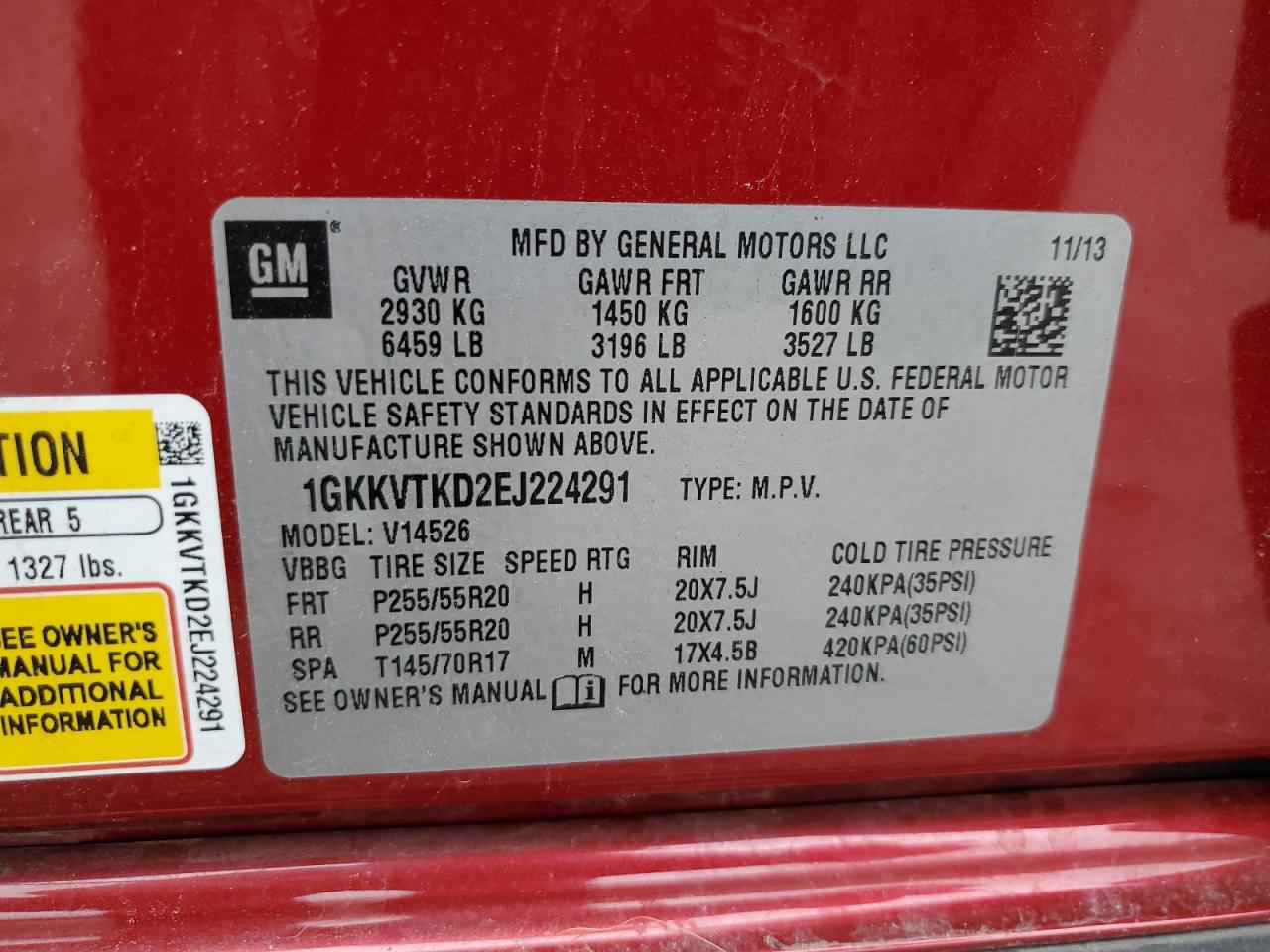 2014 GMC Acadia Denali VIN: 1GKKVTKD2EJ224291 Lot: 57073475