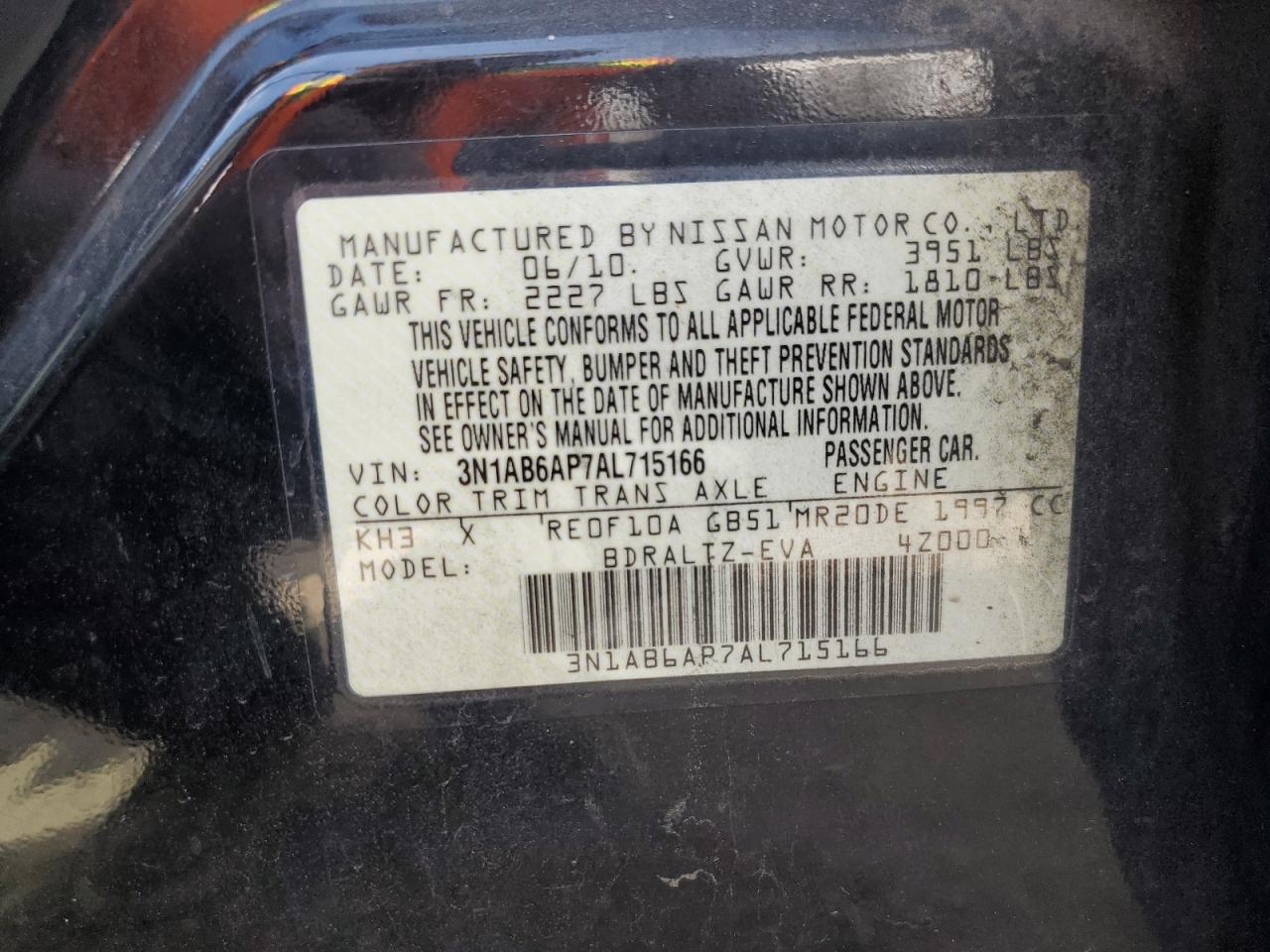 2010 Nissan Sentra 2.0 VIN: 3N1AB6AP7AL715166 Lot: 56741865
