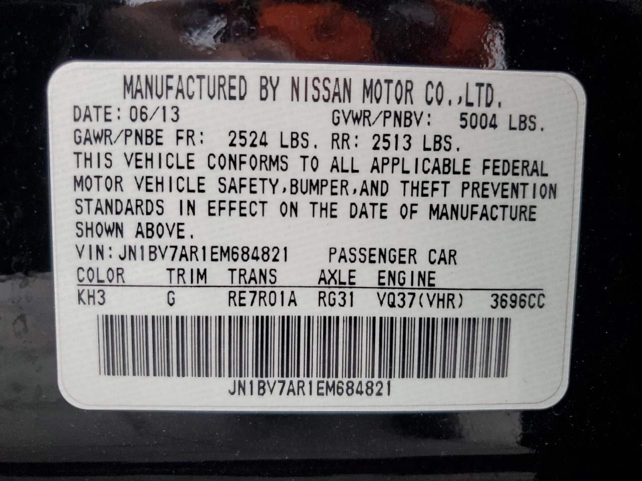 2014 Infiniti Q50 Base VIN: JN1BV7AR1EM684821 Lot: 57330855