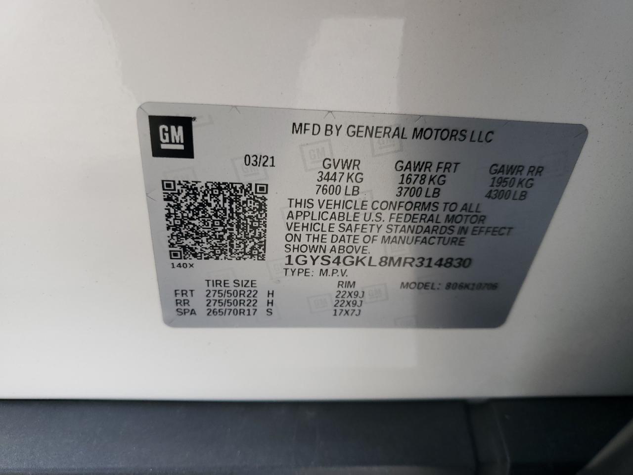 2021 Cadillac Escalade Sport Platinum VIN: 1GYS4GKL8MR314830 Lot: 56720865
