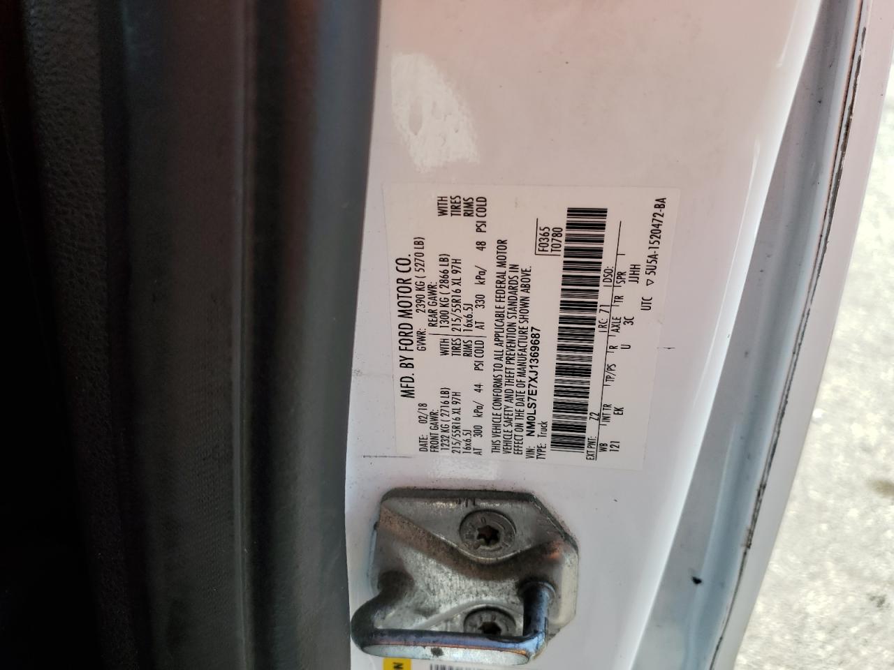 2018 Ford Transit Connect Xl VIN: NM0LS7E7XJ1369687 Lot: 57110725