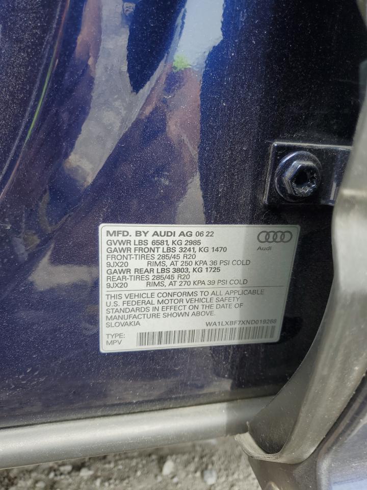 2022 Audi Q7 Premium Plus VIN: WA1LXBF7XND019268 Lot: 57034535