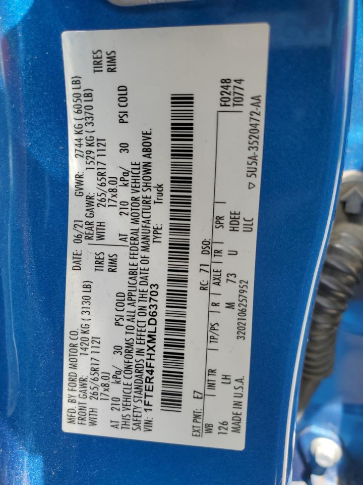 2021 Ford Ranger Xl VIN: 1FTER4FHXMLD63703 Lot: 58064725