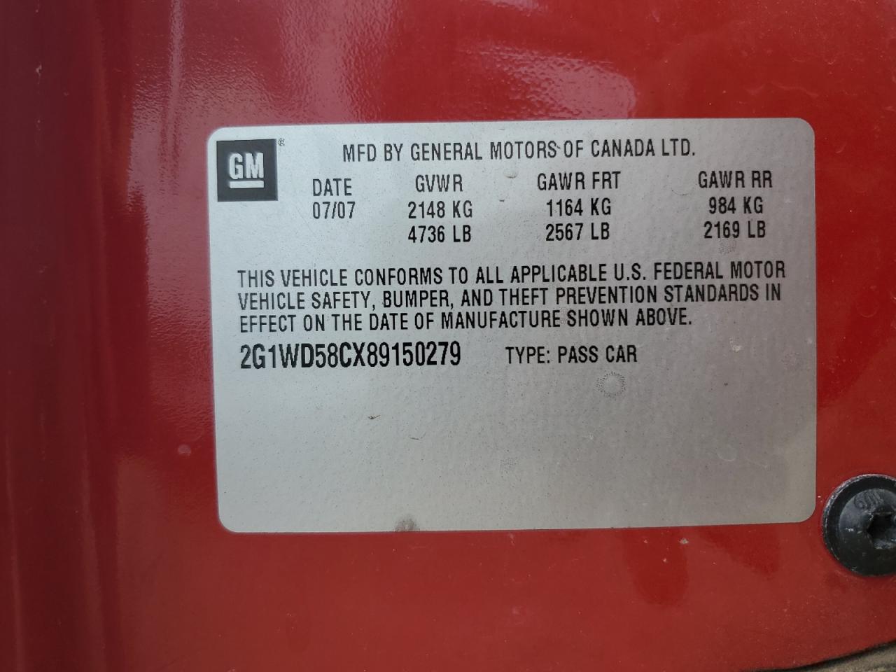 2008 Chevrolet Impala Super Sport VIN: 2G1WD58CX89150279 Lot: 58302555