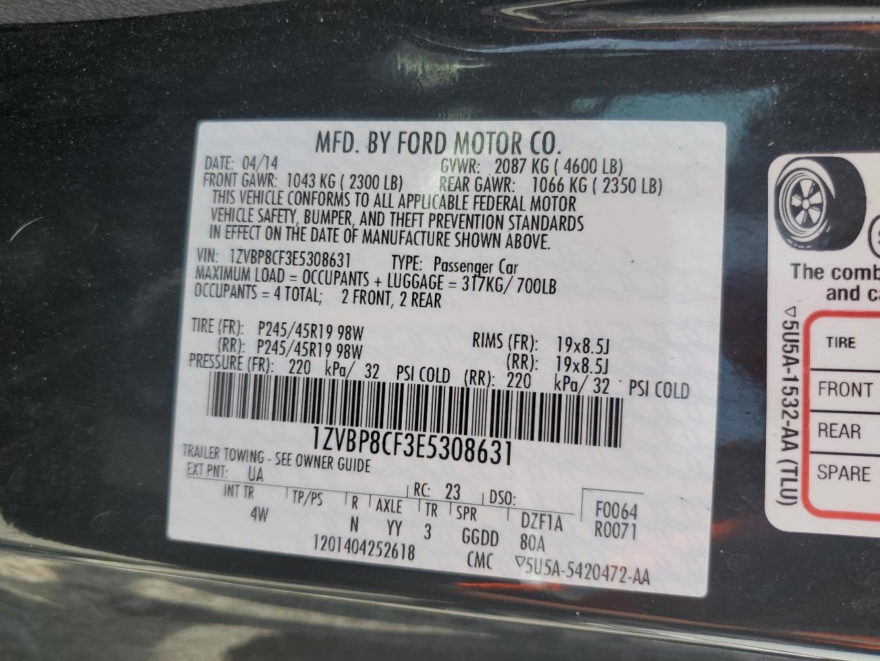 2014 Ford Mustang Gt VIN: 1ZVBP8CF3E5308631 Lot: 56112365