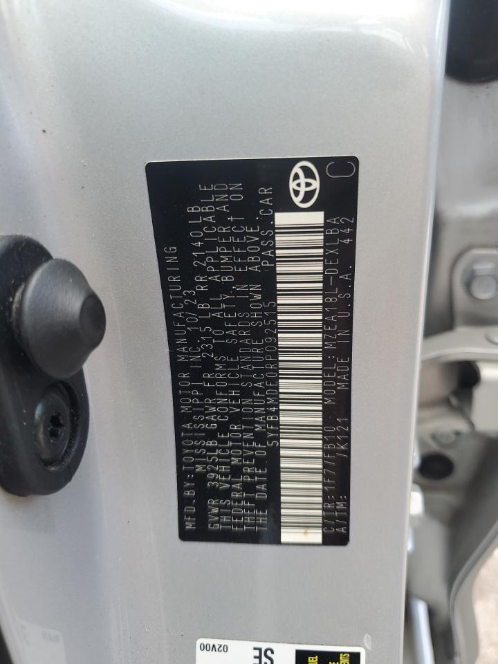 2024 Toyota Corolla Le VIN: 5YFB4MDE0RP092515 Lot: 55593835