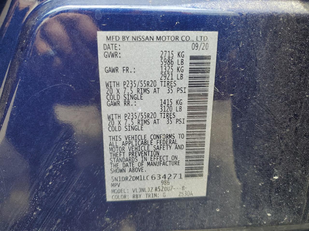 2020 Nissan Pathfinder Platinum VIN: 5N1DR2DM1LC634271 Lot: 56880015