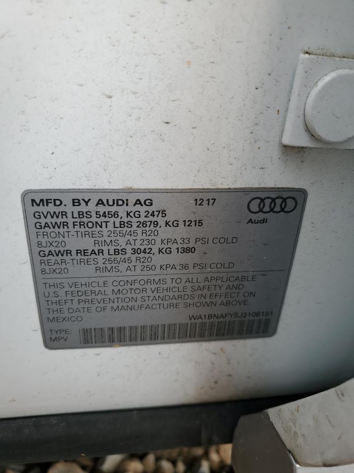 2018 Audi Q5 Premium Plus VIN: WA1BNAFY5J2106151 Lot: 56980425