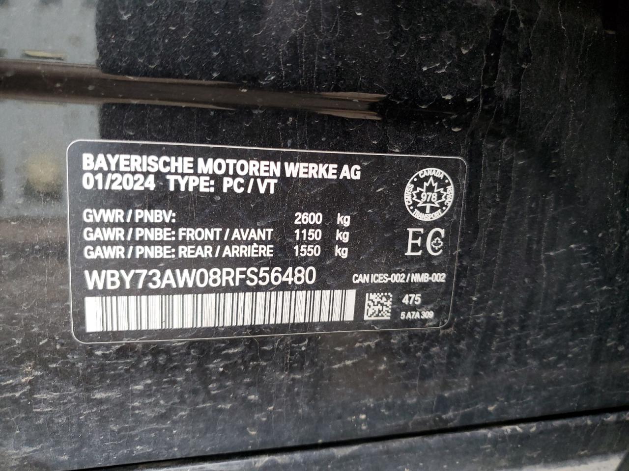 2024 BMW I4 Edrive 40 VIN: WBY73AW08RFS56480 Lot: 56671815