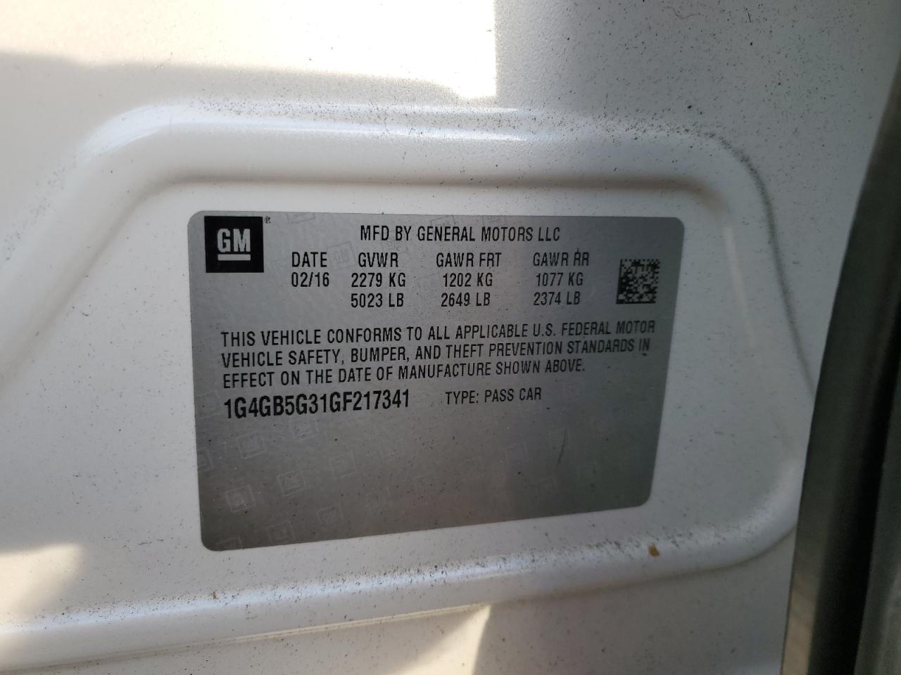 2016 Buick Lacrosse VIN: 1G4GB5G31GF217341 Lot: 56365935