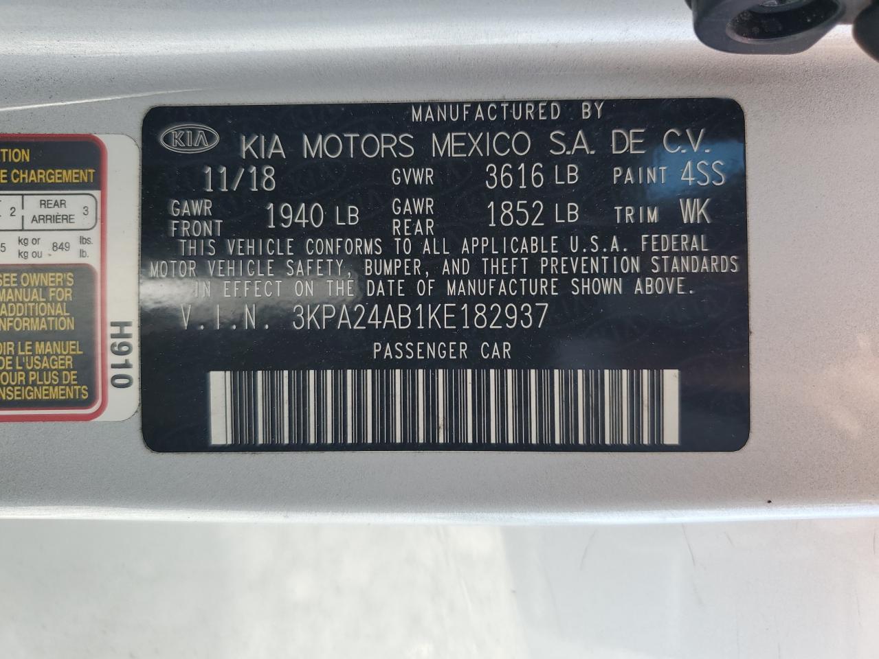 2019 Kia Rio S VIN: 3KPA24AB1KE182937 Lot: 56963675